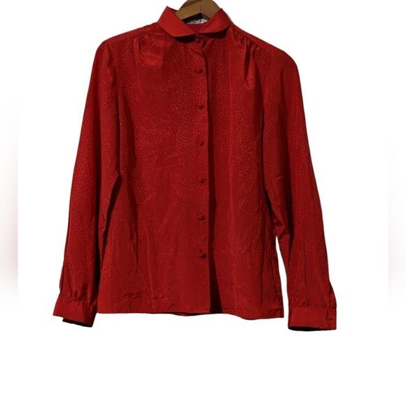 Josephine Vintage Women's Long Sleeve Button Up Silky Jacquard Blouse Red Sz 8 B - Picture 1 of 5